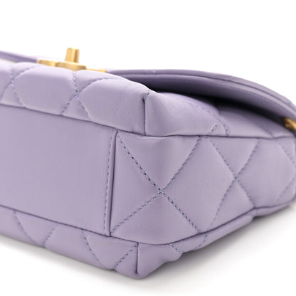 Chanel Shiny Lambskin Quilted Mini Pearl Logo Flap Light Purple 10 of 11