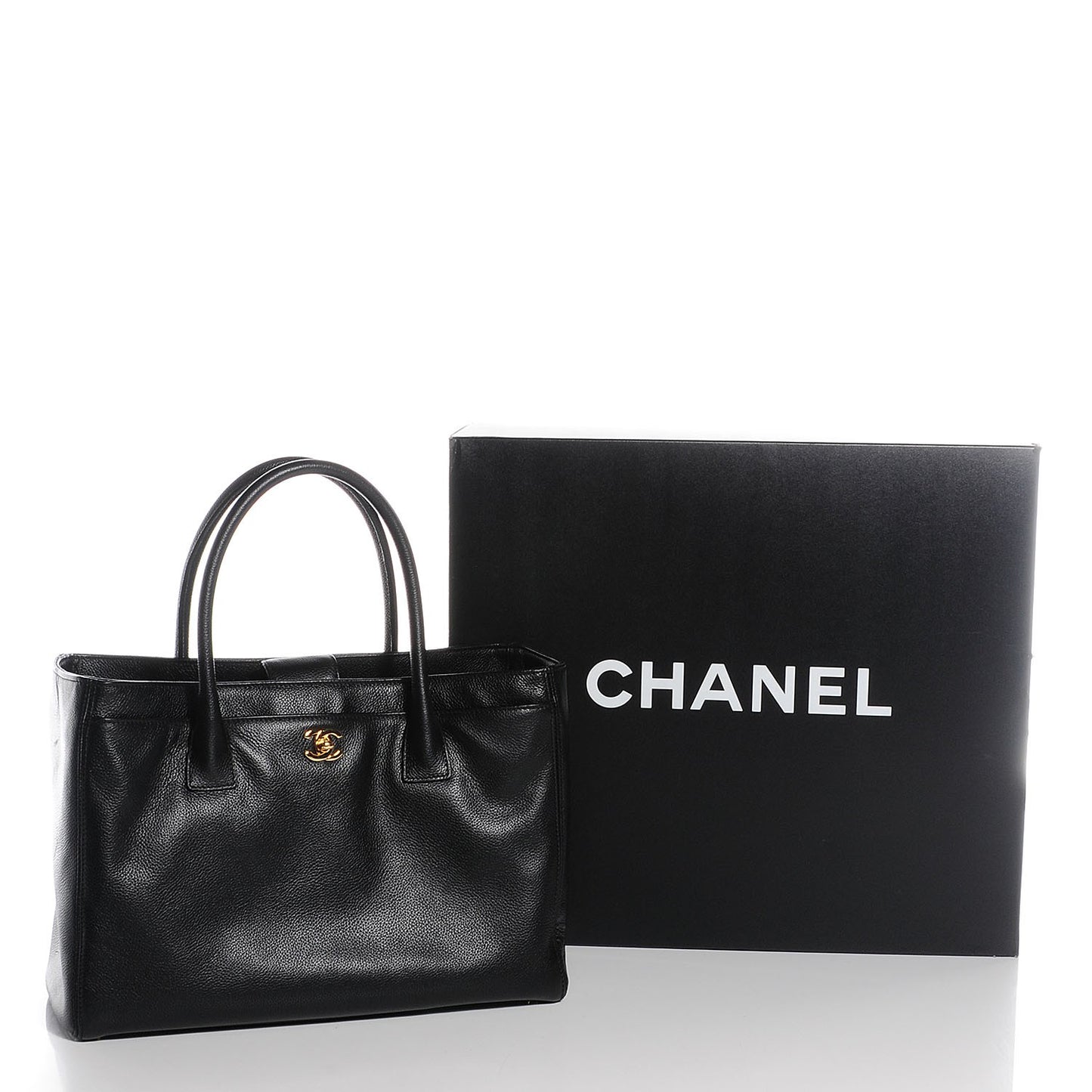 Calfskin Cerf Executive Shopper Tote Black