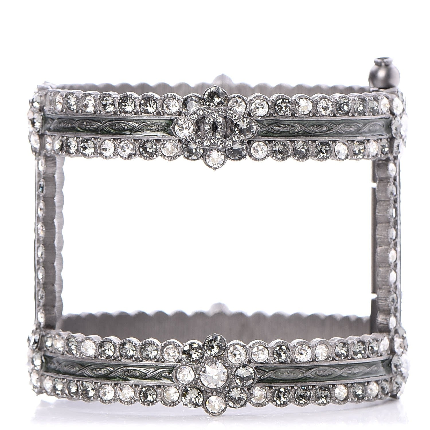 Chanel Ruthenium Crystal Cutout CC Wide Cuff 1 of 8