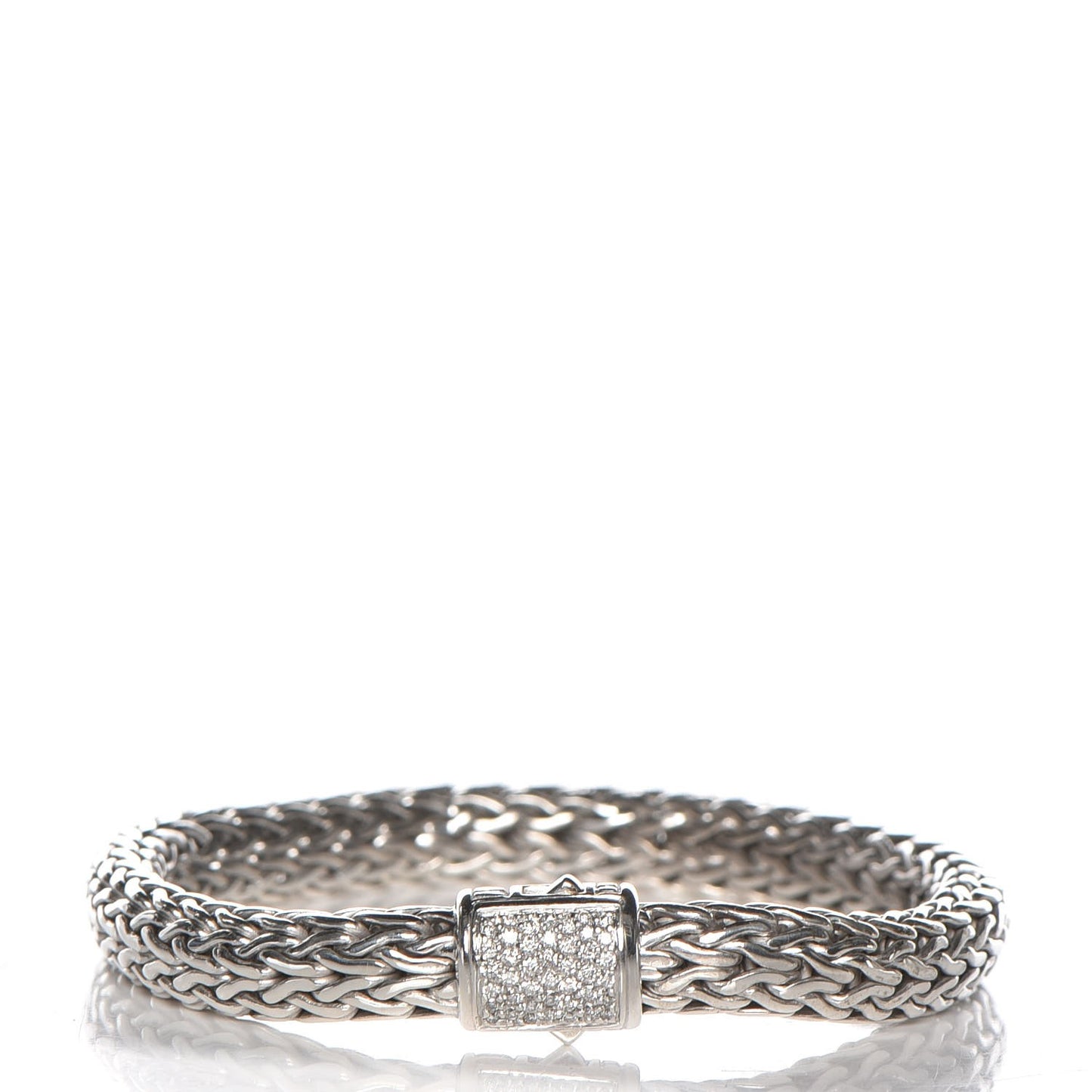 Sterling Silver Pave Diamond Medium Classic Chain Clasp Bracelet