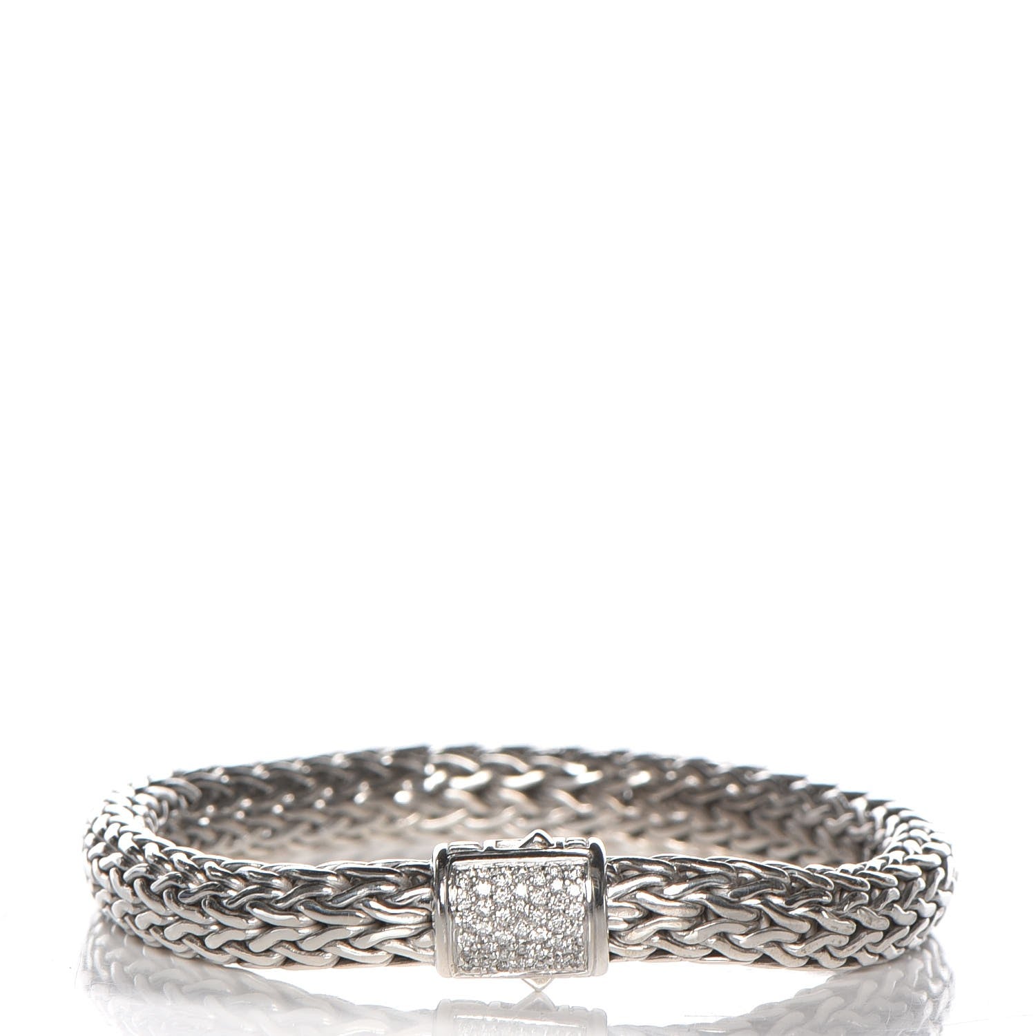John Hardy Sterling Silver Pave Diamond Medium Classic Chain Clasp Bracelet 1 of 5