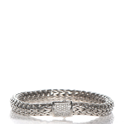John Hardy Sterling Silver Pave Diamond Medium Classic Chain Clasp Bracelet 1 of 5