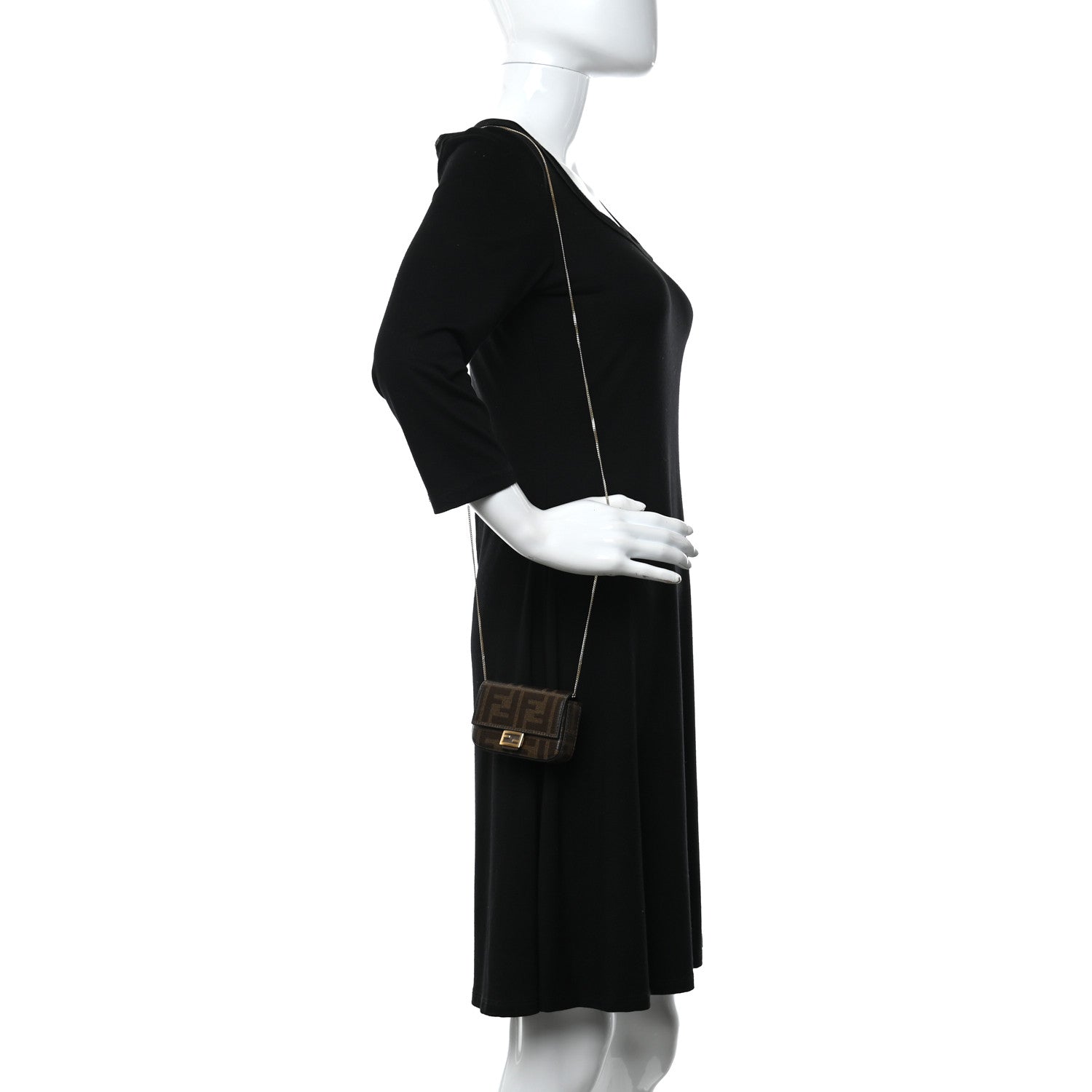 Fendi Glazed Fabric FF 1974 Nano Baguette Charm Mogano Panna 2 of 11
