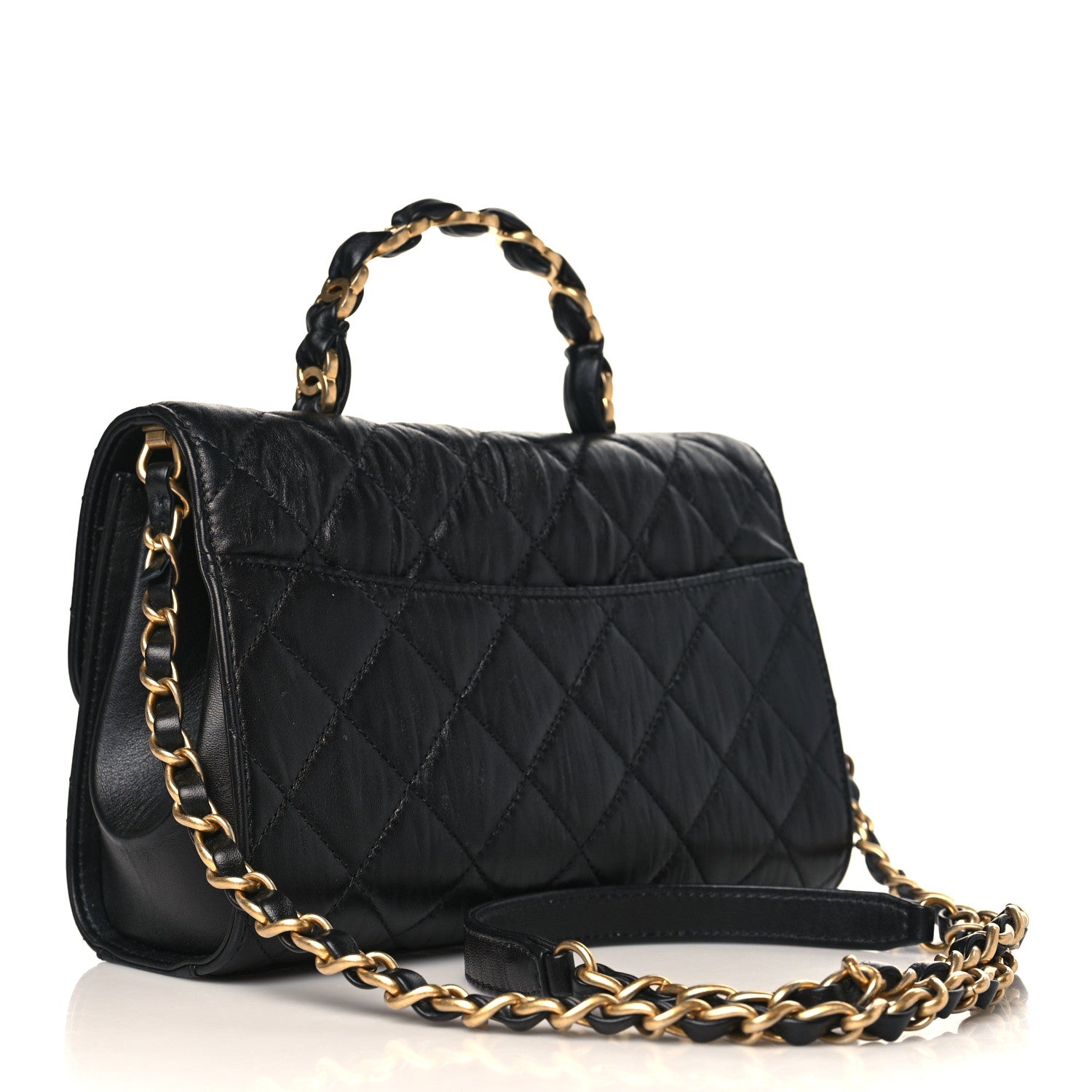 Chanel Crumpled Lambskin Quilted Mini CC Links Top Handle Flap Black 3 of 9