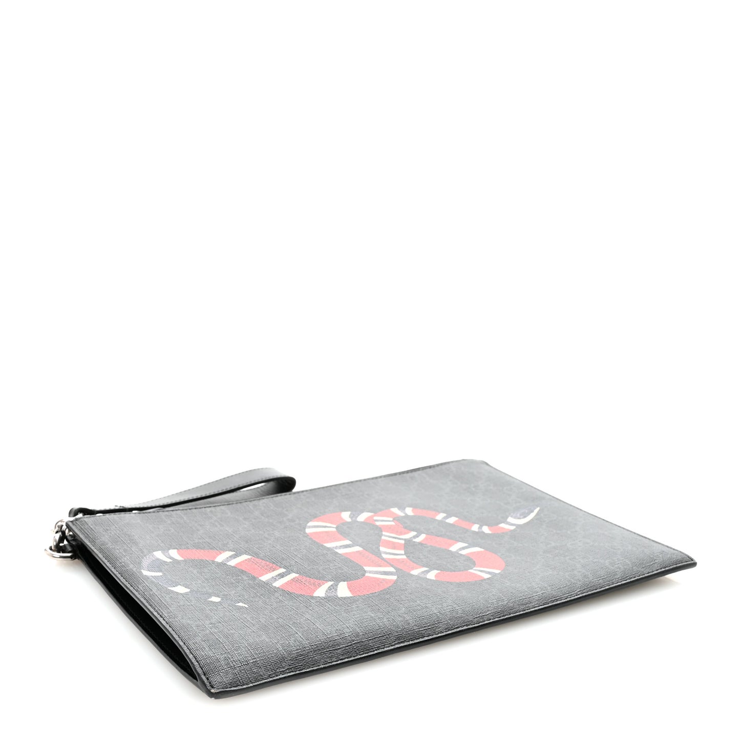 GG Supreme Monogram Kingsnake Zip Wristlet Pouch Black Grey