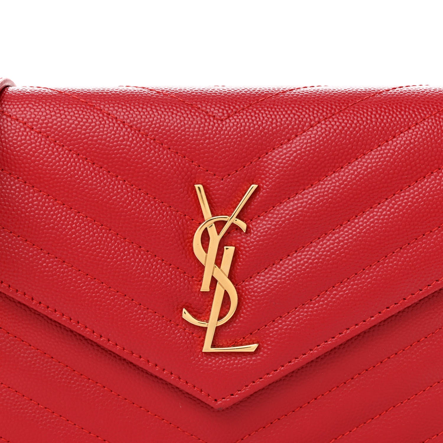 Saint Laurent Grain De Poudre Matelasse Chevron Monogram Envelope Chain Wallet New Red 7 of 9
