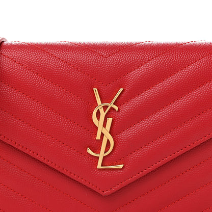 Saint Laurent Grain De Poudre Matelasse Chevron Monogram Envelope Chain Wallet New Red 7 of 9
