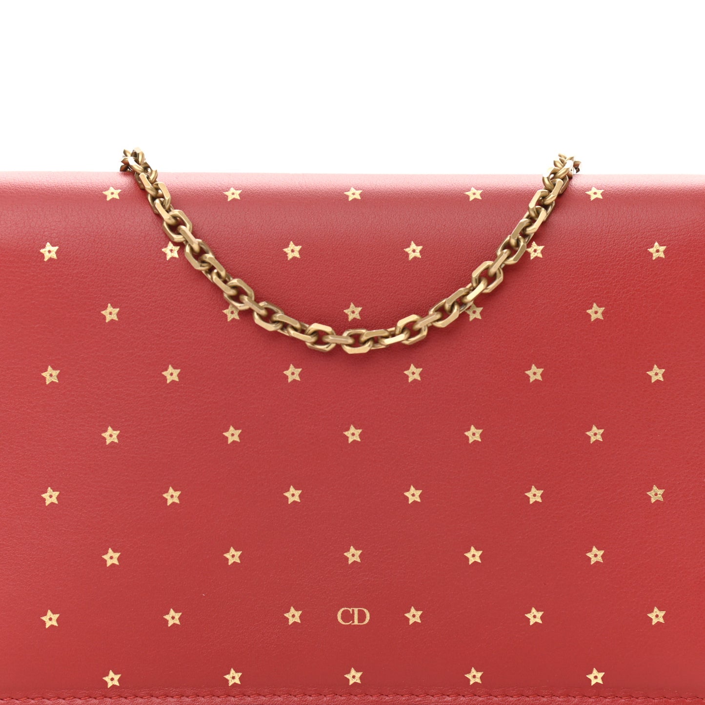 Calfskin Embossed Stars Wallet on Chain Rouge Gold