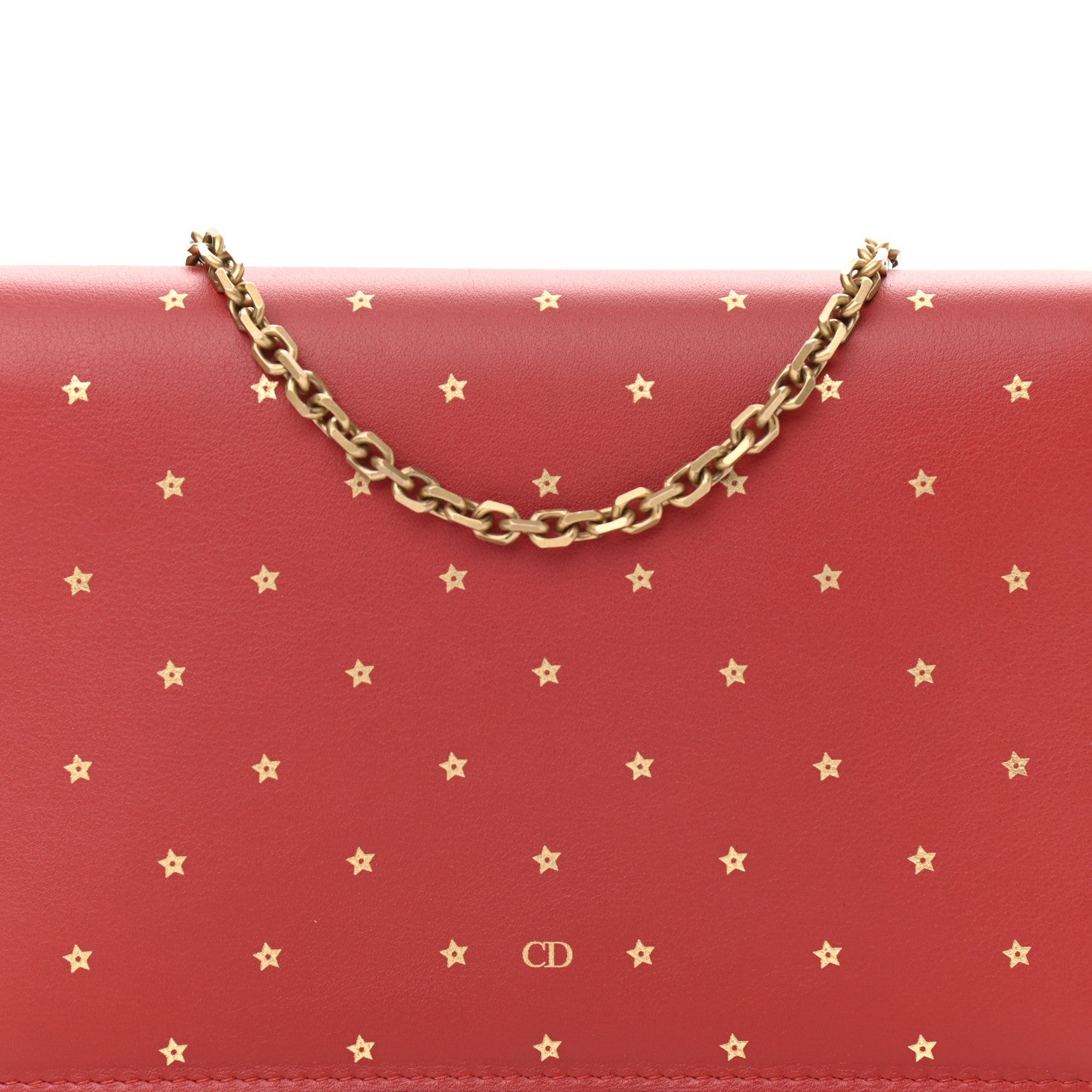 Christian Dior Calfskin Embossed Stars Wallet on Chain Rouge Gold 8 of 10