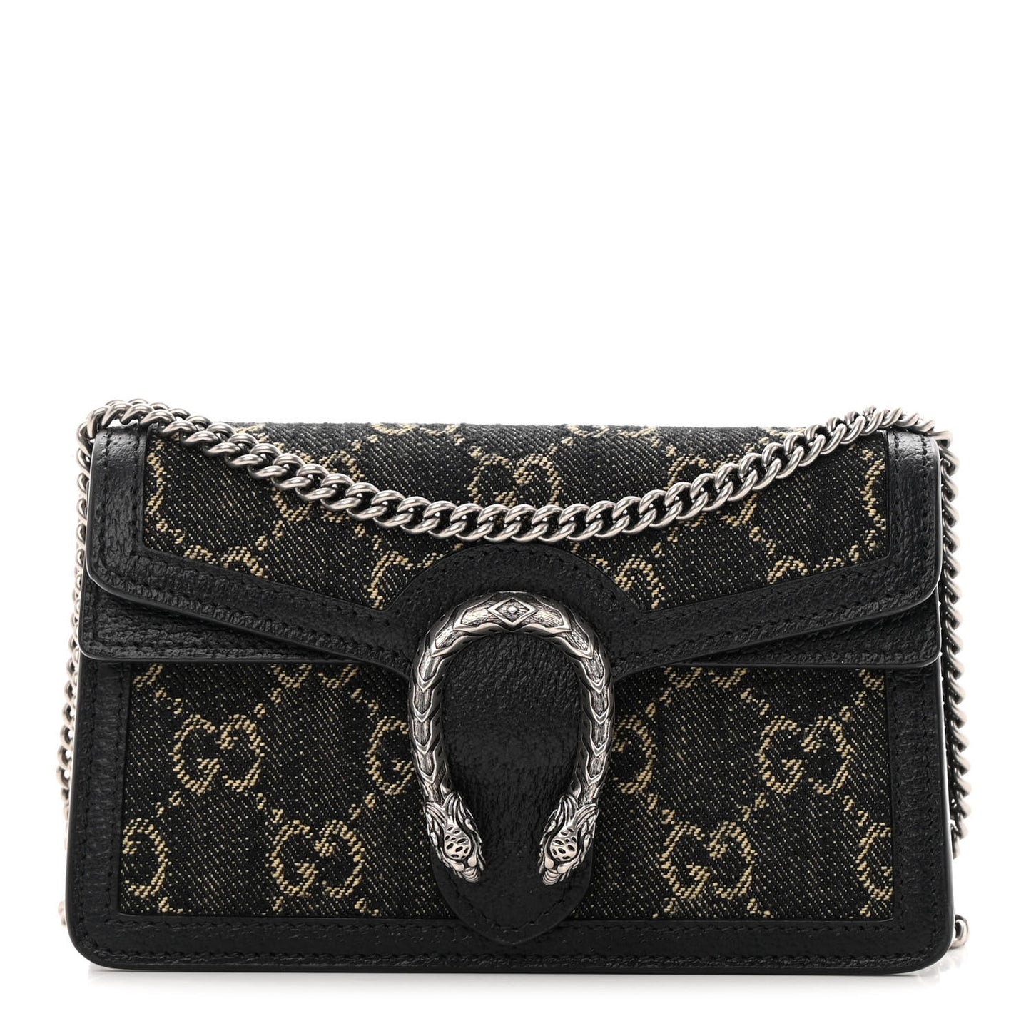 Jacquard Black Denim GG Monogram Super Mini Dionysus Shoulder Bag Black Ivory