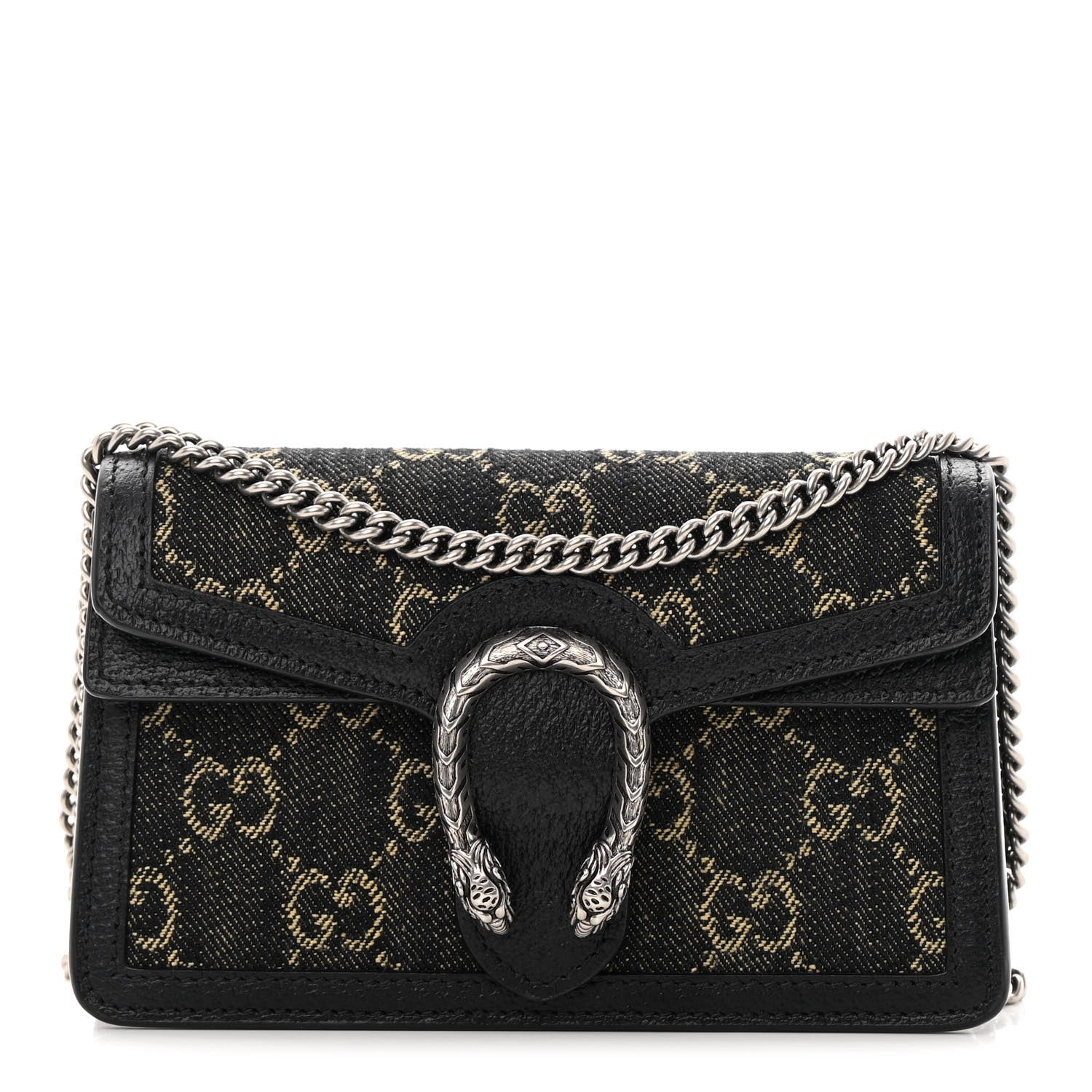 Gucci Jacquard Black Denim GG Monogram Super Mini Dionysus Shoulder Bag Black Ivory 1 of 13
