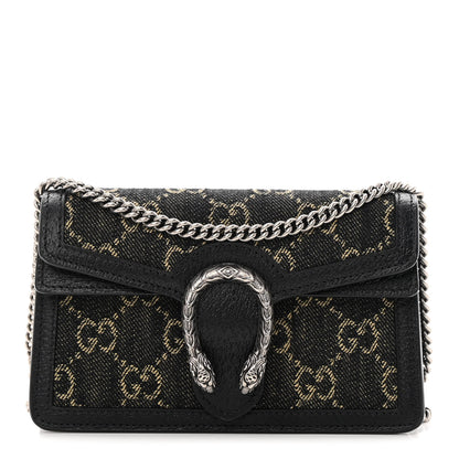 Gucci Jacquard Black Denim GG Monogram Super Mini Dionysus Shoulder Bag Black Ivory 1 of 13