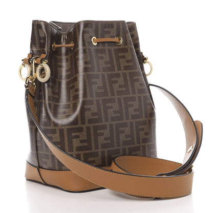 Fendi Glazed Fabric Vitello Grace F is Fendi FF 1974 Stamp Patch Grande Mon Tresor Bucket Bag Mogano Panna Nocciola 2 of 9