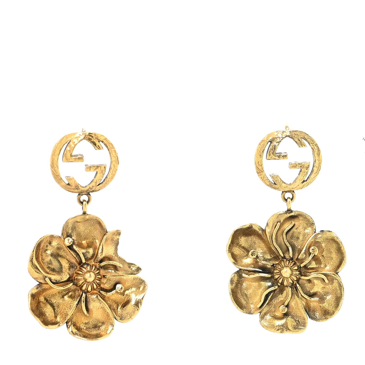 Gucci Metal GG Flower Drop Earrings Gold 1 of 4