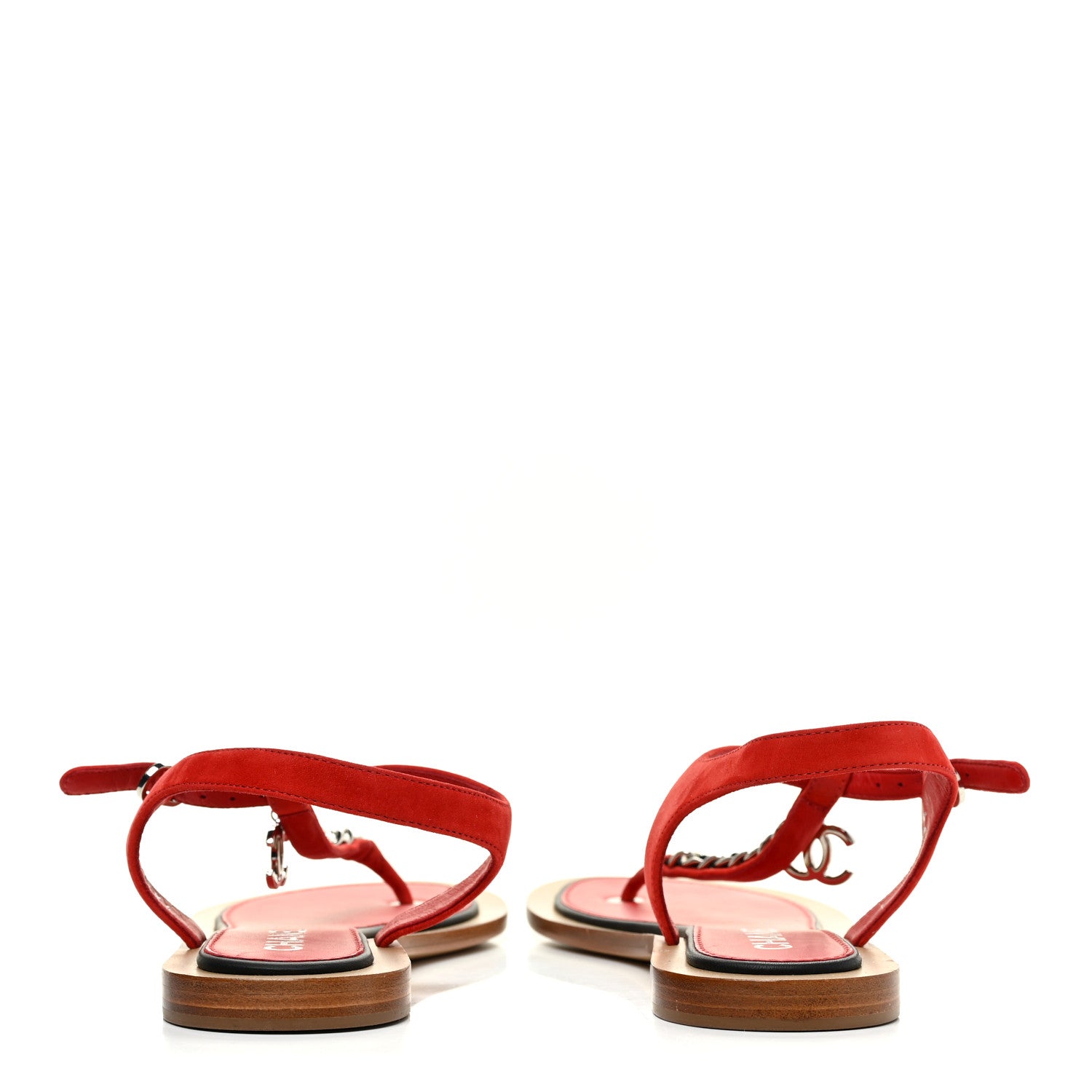Chanel Suede Calfskin Chain CC Thong Sandals 36.5 Red 4 of 12