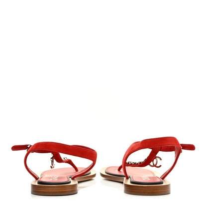 Chanel Suede Calfskin Chain CC Thong Sandals 36.5 Red 4 of 12