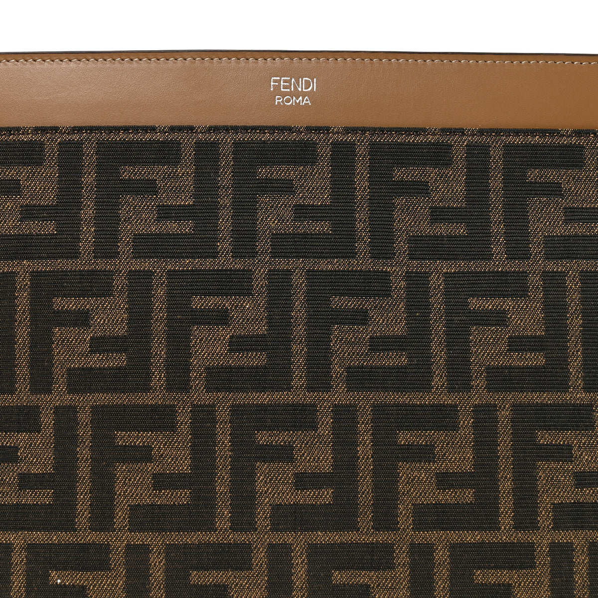 Fendi Vitello King Jacquard FF 1974 Medium Flat Pouch Tobacco Moro Sand 8 of 8