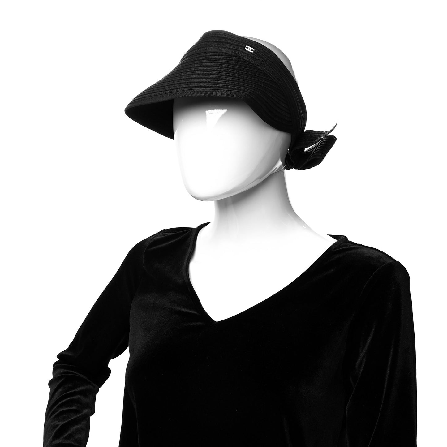 Straw Grosgrain CC Visor M Black