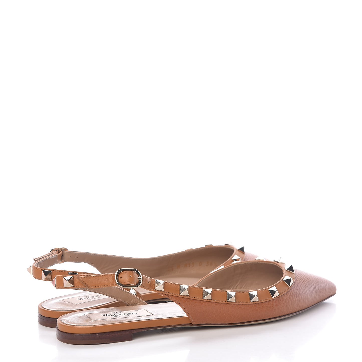 Pebbled Calfskin Rockstud Slingback Flats 36.5 Cuoio