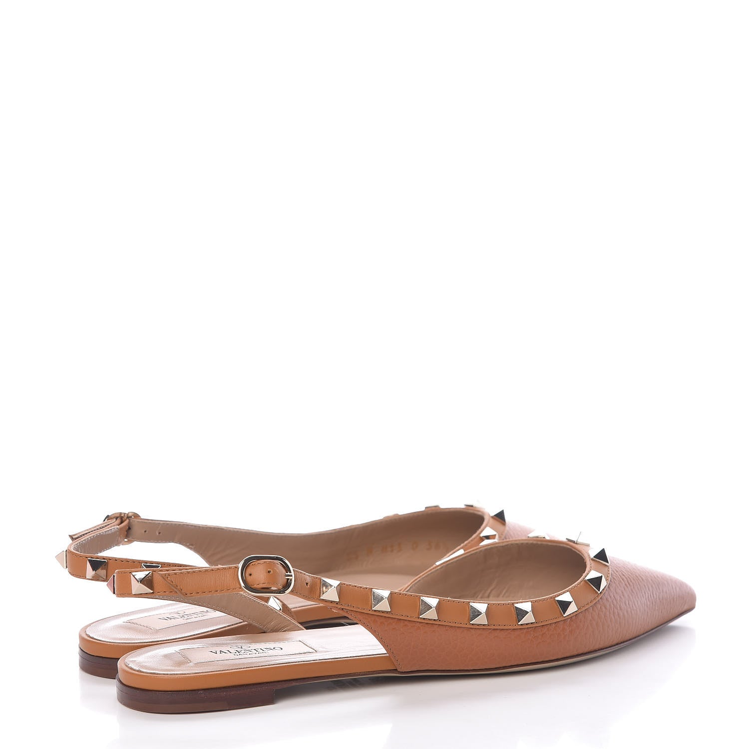 Valentino Garavani Pebbled Calfskin Rockstud Slingback Flats 36.5 Cuoio 4 of 10