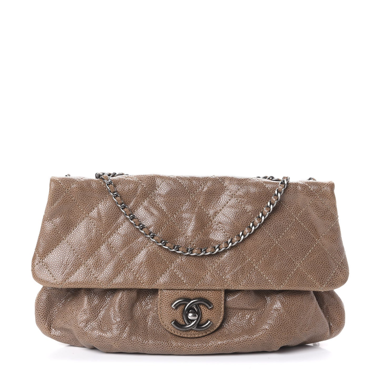 Caviar Quilted Medium Elastic Flap Brown