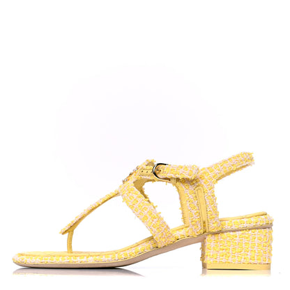 Chanel Tweed CC Sandal 37.5 Yellow 1 of 4