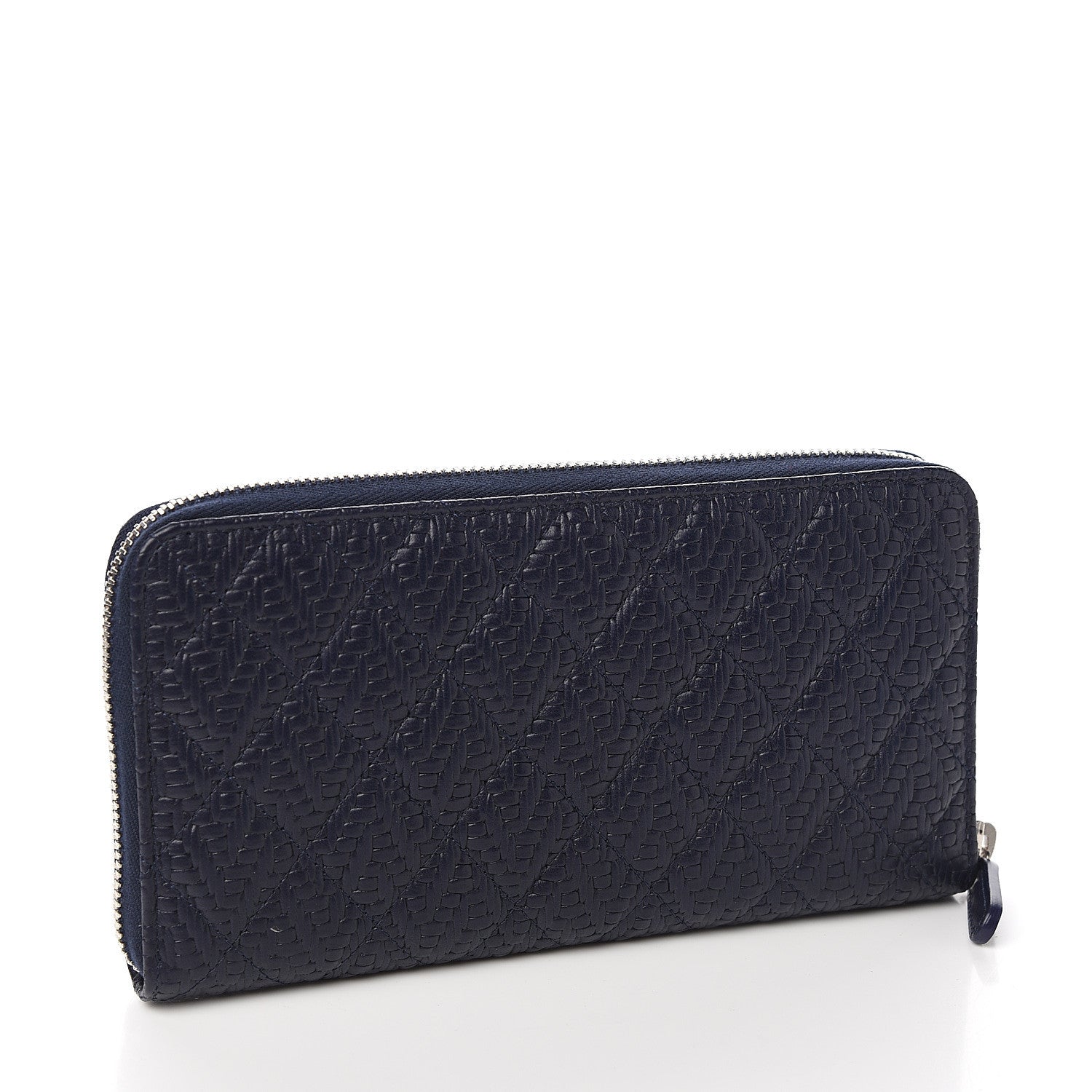 Chanel Woven Lambskin Quilted Large Zip Around Wallet Navy 2 of 8