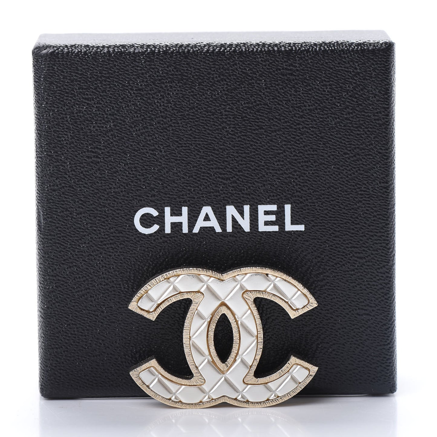 Metal Quilted CC Brooch Silver Gold