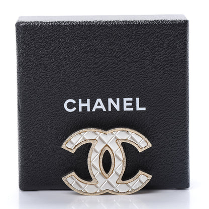 Chanel Metal Quilted CC Brooch Silver Gold 7 of 7