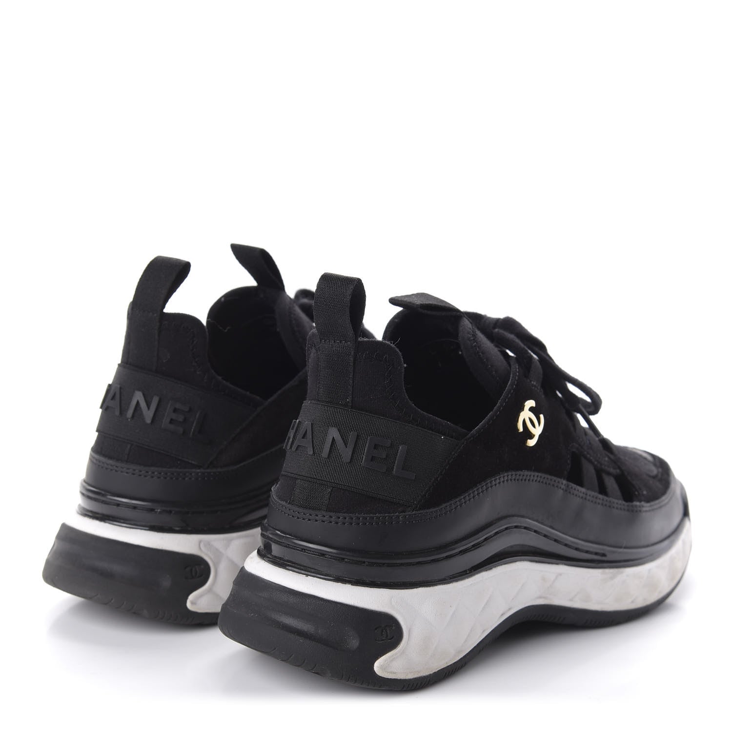 Chanel Velvet Calfskin Mixed Fibers CC Sneakers 36.5 Black 4 of 9
