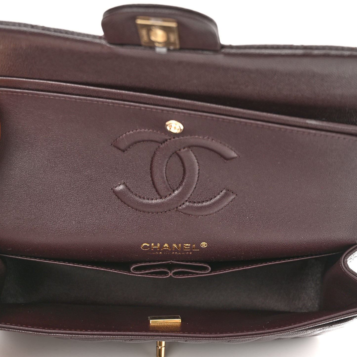 Caviar Quilted Medium Double Flap Dark Brown