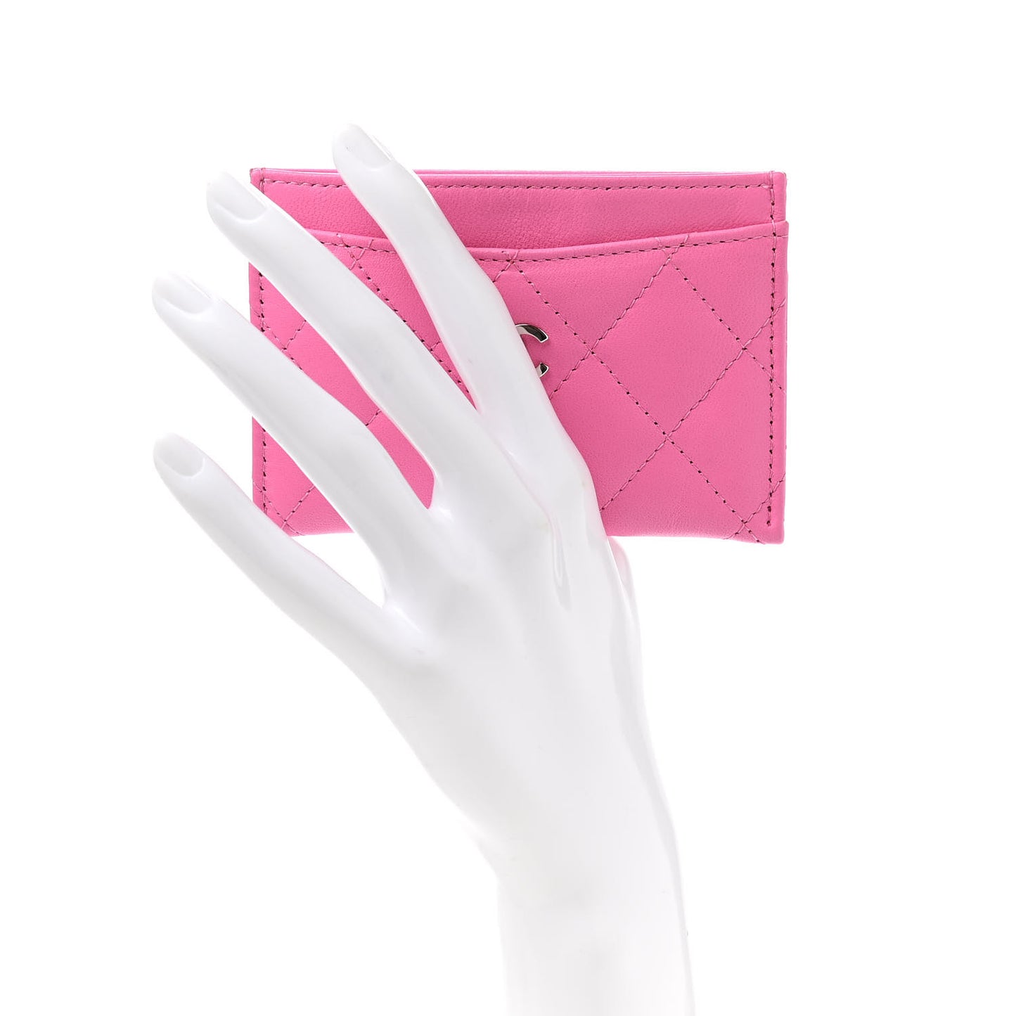 Lambskin Quilted Card Holder Pink