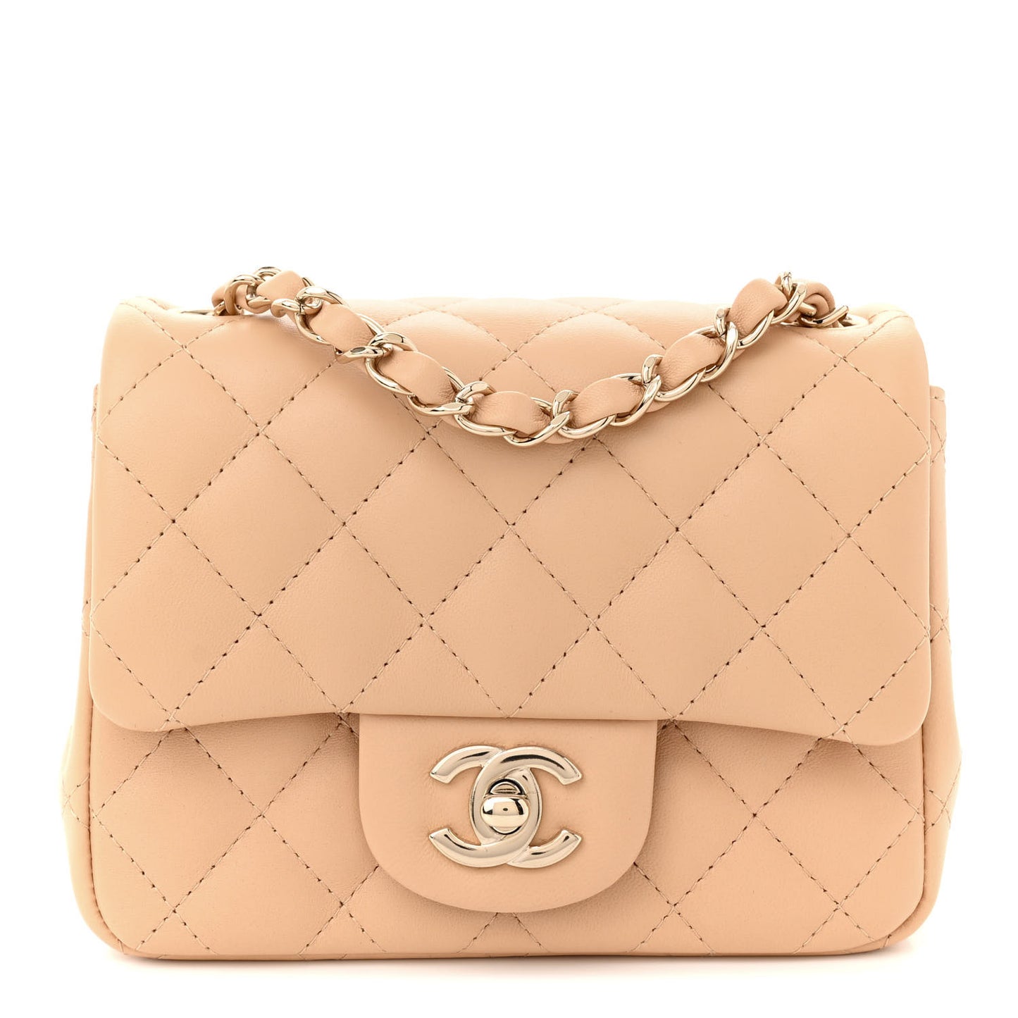 Lambskin Quilted Mini Square Flap Beige