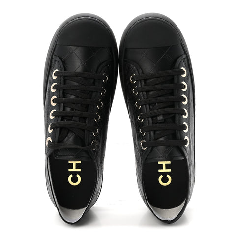 Lambskin Printed Logo Sneakers 37.5 Black