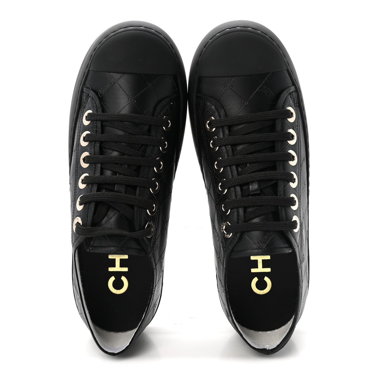 Chanel Lambskin Printed Logo Sneakers 37.5 Black 2 of 10
