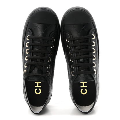 Chanel Lambskin Printed Logo Sneakers 37.5 Black 2 of 10