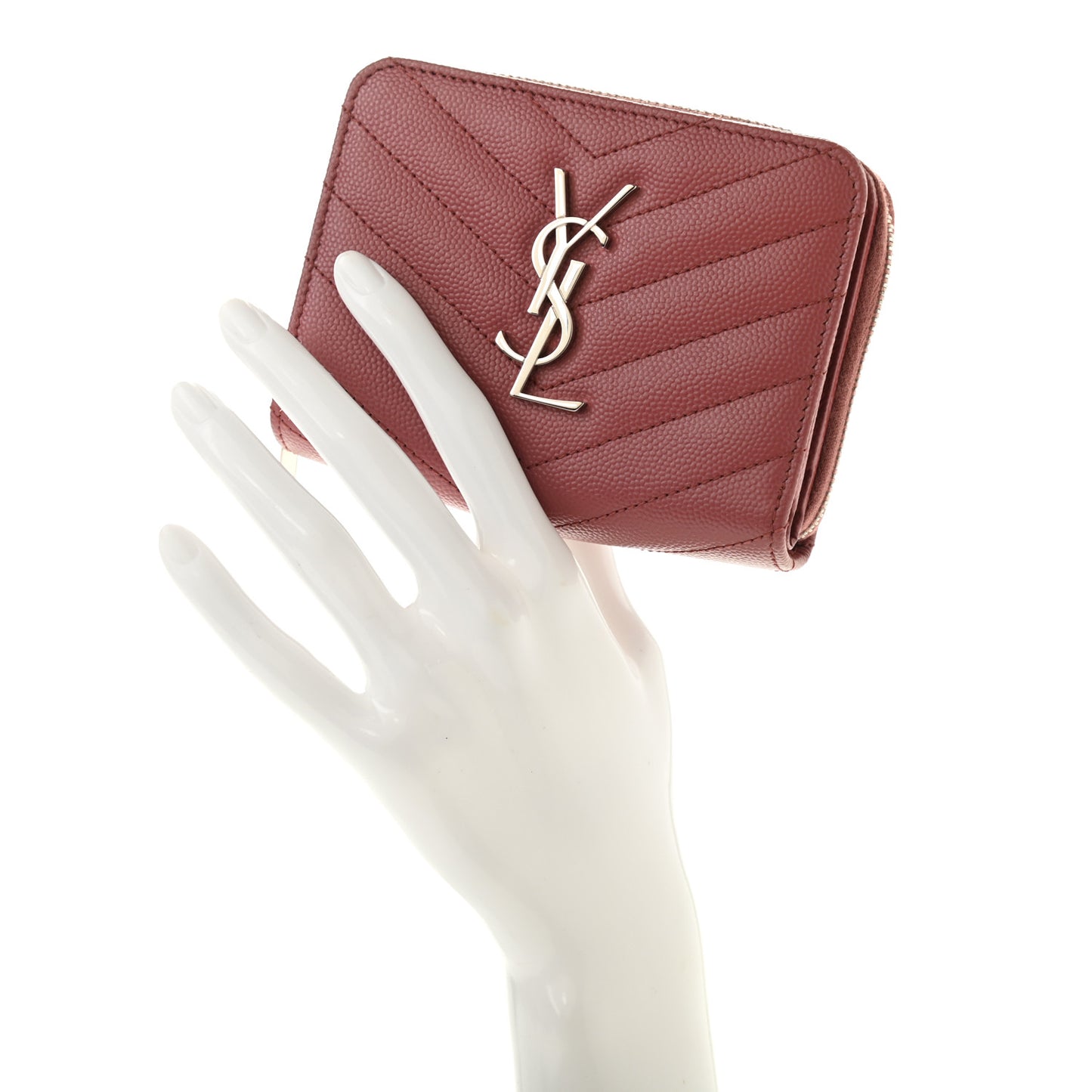 Grain De Poudre Matelasse Chevron Monogram Compact Zip Around Wallet Dark Rose
