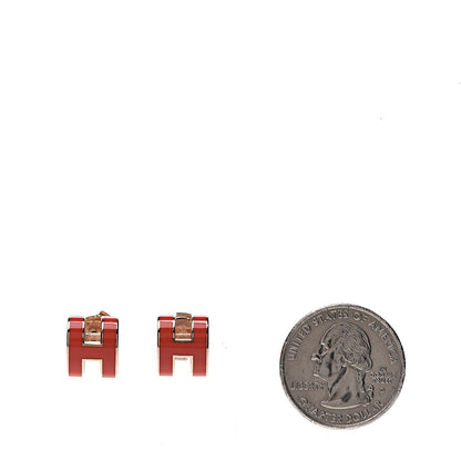 Hermes Gold Lacquered Pop H Earrings Rouge Corail 2 of 6