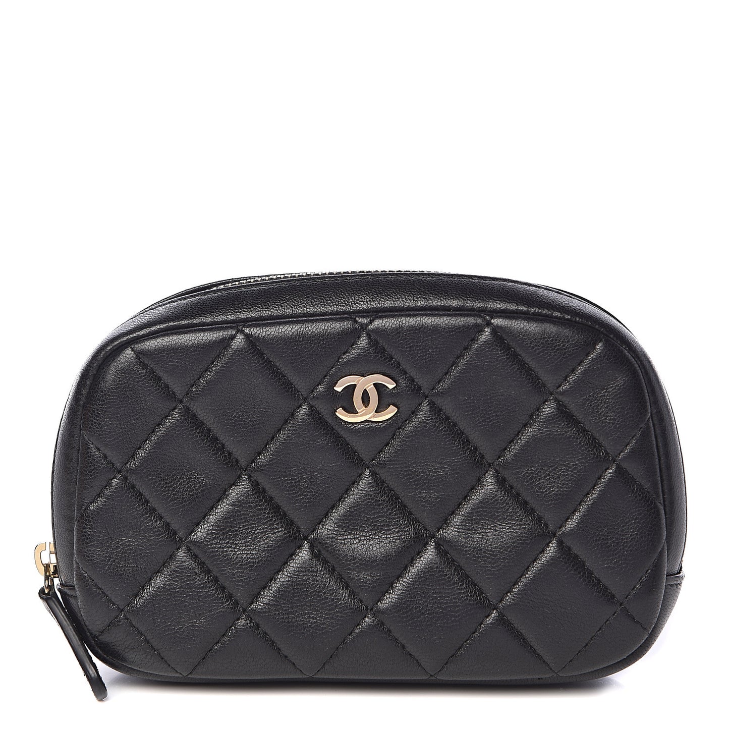 Lambskin Quilted Small Curvy Pouch Cosmetic Case Black