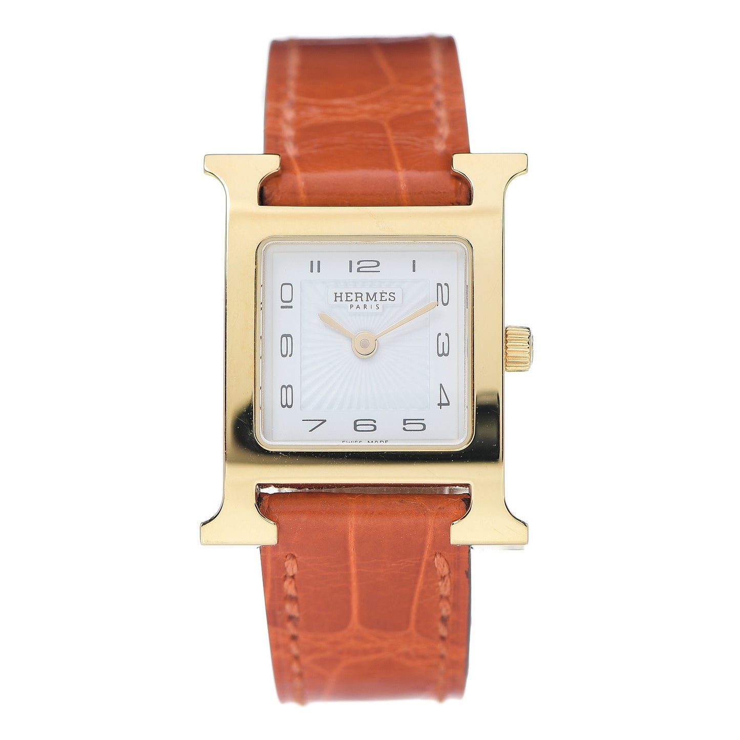 Stainless Steel Alligator 21mm Heure H Hour Quartz Watch Orange