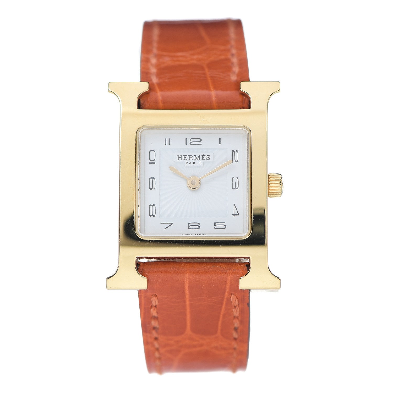 Hermes Stainless Steel Alligator 21mm Heure H Hour Quartz Watch Orange 1 of 5