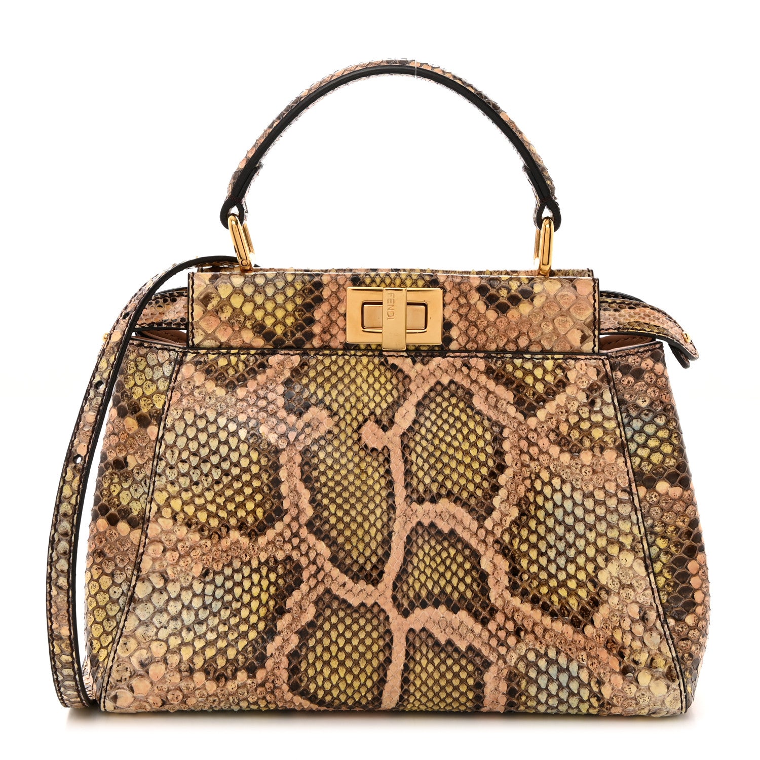 Fendi Snakeskin Mini Peekaboo Iconic Satchel Pink Green 1 of 10