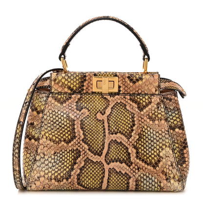 Fendi Snakeskin Mini Peekaboo Iconic Satchel Pink Green 1 of 10