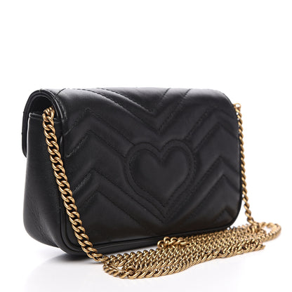 Gucci Calfskin Matelasse Super Mini GG Marmont Shoulder Bag Black 2 of 14