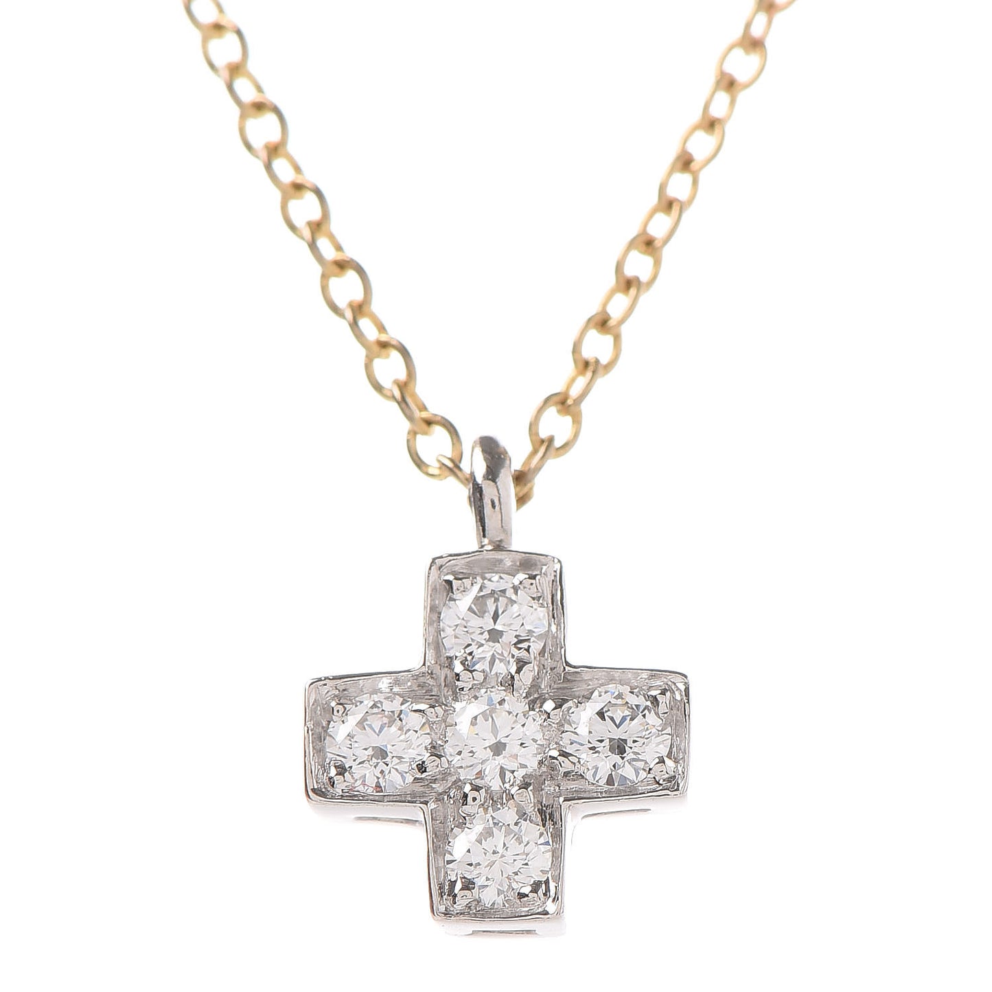 18K Yellow Gold Platinum Diamond Cruciform Cross Pendant Necklace