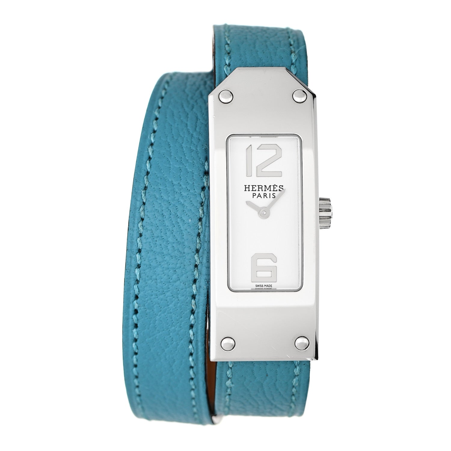 Hermes Stainless Steel Swift 15mm Kelly II Quartz Watch Blue Jean 1 of 5