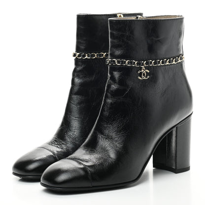 Chanel Crumpled Calfskin Cap Toe Chain Short Boots 40 Black 3 of 7