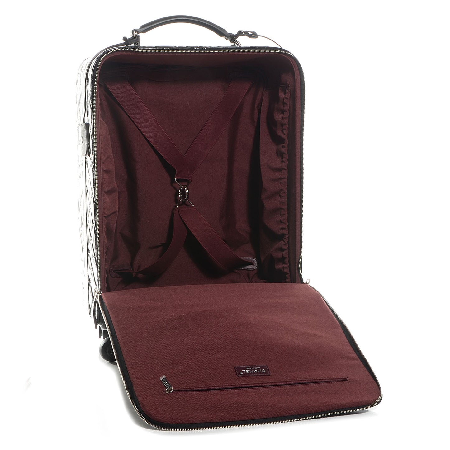 Vinyl Calfskin Quilted Trolley Rolling Luggage Black