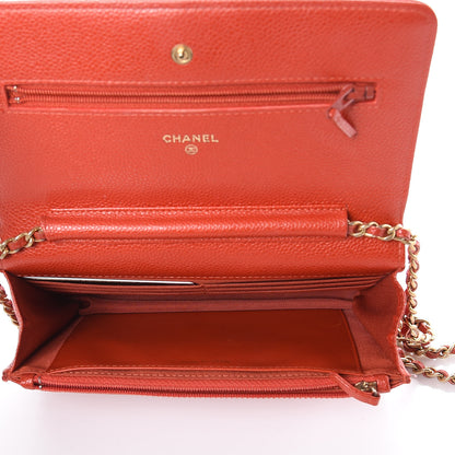 Chanel Pearly Caviar Quilted Wallet On Chain WOC Orange 7 of 13