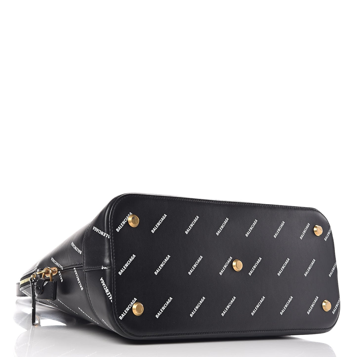 Calfskin Allover Logo M Ville Top Handle Bag Black